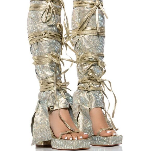 AZALEA WANG "READILY STRAPPED" 2IN1 STRAPPY SANDAL / GOLD RHINESTONE(BRAND NEW ! - Picture 1 of 9